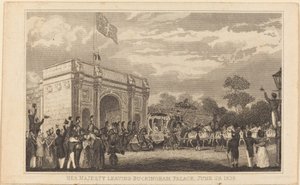 Jej Wysokość Opuszcza Pałac Buckingham, 28 czerwca 1838 [lewa połowa] autorstwa British 19th Century