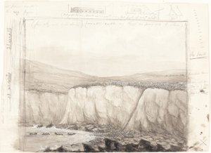 Szkic łodzi w pobliżu klifu autorstwa British 19th Century