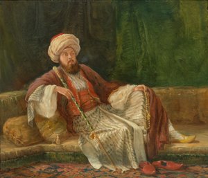 Zachodni dżentelmen w stroju orientalnym.