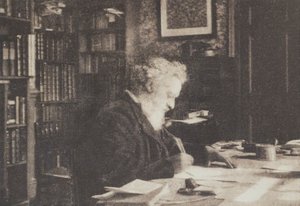Kolekcjoner książek William Morris w swojej bibliotece w Kelmscott House, Hammersmith autorstwa British Photographer