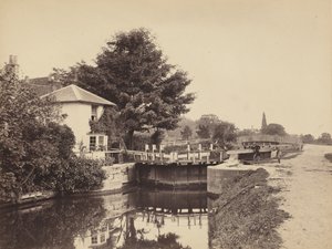Domek ślusarza i wrota śluzy, lata pięćdziesiąte XIX wieku (zdjęcie) autorstwa British Photographer
