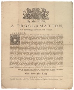 Proklamacja o stłumieniu buntu..., 23 sierpnia 1775 r. autorstwa British School