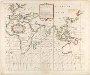 Nowa i poprawna mapa morska całego świata pokazująca odchylenia kompasu, tak jak zostały one znalezione w roku 1700. autorstwa British School