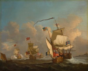 Królewski jacht z flotą na wietrze, ok. 1720 (olej na płótnie) autorstwa British School