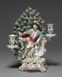 Kandelabr z Pasterzem i Psem, fabryka Porcelany Derby (okres Chelsea-Derby), ok. 1775 (porcelana z miękkiej pasty) autorstwa British School