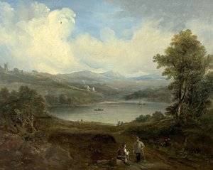Grasmere, Westmorland, Cumbria (olej na drewnie) autorstwa British School