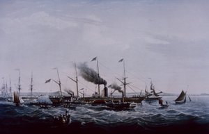 Statek parowy Great Western, zaprojektowany przez Brunela, ukończony w Bristolu 1837 (kolor lito) autorstwa British School