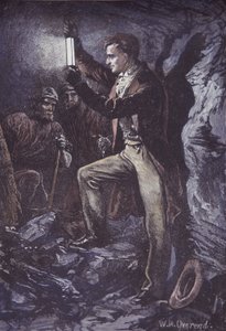 Humphry Davy z górniczą lampą bezpieczeństwa Davy, wynalezioną w 1815 r. (drewno ręcznie barwione)