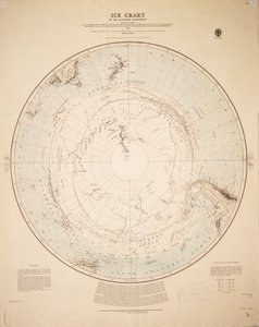 Mapa lodowa półkuli południowej opracowana na podstawie podróży Cooka 1772-5, Bellingshausena 1819-21... i Shackletona 1908-9 autorstwa British School
