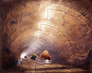 Rewolucja przemysłowa: tunel kolejowy na linii Manchester - Liverpool. Tabliczka zaczerpnięta z „”Liverpool and Manchester Railway””, Londyn 1832. autorstwa British School