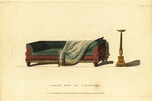 Sofa biblioteczna z rzeźbionego mahoniu z zieloną skórą Maroka autorstwa British School