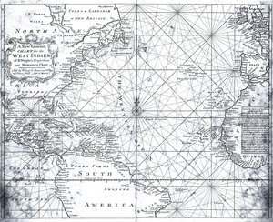 Mapa północnego Atlantyku z podziałem na góry i strony autorstwa British School