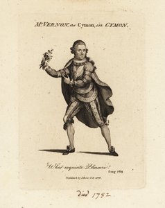 Pani Joseph Vernon jako Cymon śpiewający kantatę Cymon i Ifigenia Thomasa Arnea autorstwa British School
