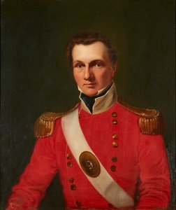 Portret dżentelmena w czerwonej kurtce wojskowej (olej na płótnie) autorstwa British School