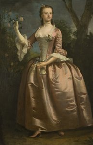 Portret damy w różowej sukience (olej na płótnie) autorstwa British School