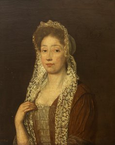 Portret damy w koronkowej czapce i sznurkach autorstwa British School