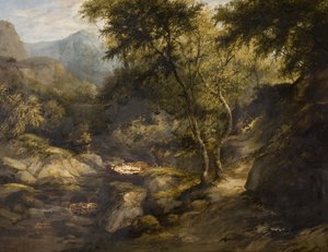 Pejzaż nadrzeczny, połowa XIX w. (olej na płótnie) autorstwa British School