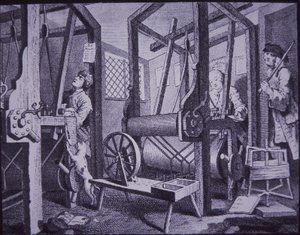 Tkactwo w Spitalfields, Londyn (grawerowanie) autorstwa British School