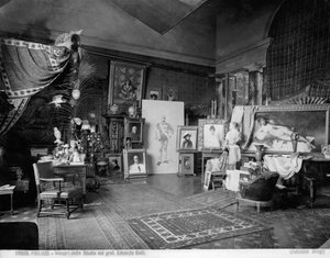 Pracownia malarza florenckiego Edoardo Gelli (zdjęcie czarno-białe)