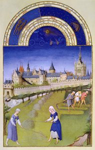 Faksymile z czerwca: Sianokosy, z „Tres Riches Heures du Duc de Berry” (welum) (z oryginału patrz 8438) autorstwa Brothers Limbourg