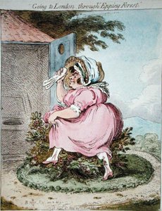 Jadąc do Londynu przez Epping Forest, sztych. James Gillray (1757-1815) wydany przez Hannah Humphrey w 1802 r. (akwaforta ręcznie kolorowana)