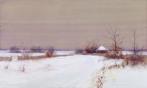 Śnieżna scena na wsi, ok. 1890 (toaleta i gwasz na papierze)