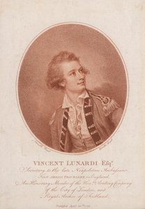 Vincenzo Lunardi, pionierski włoski baloniarz (grafika) autorstwa Burke Nesmith