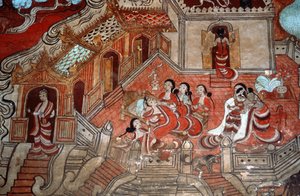 Sceny z życia Bodhisattwy, 1776 (mural) autorstwa Burmese School