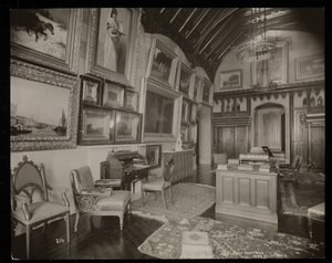 Galeria sztuki posiadłości Helen Gould (późna rezydencja Jaya Goulda) w Tarrytown, Nowy Jork, 1893-94 (srebrny odbitka żelatynowa) autorstwa Byron Company