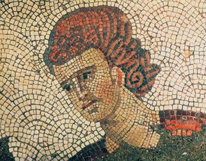 Głowa rzymskiego żołnierza, posadzka z Wielkiego Pałacu Cesarskiego, Konstantynopol, V-VI w. (mozaika) autorstwa Byzantine