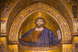 Obraz Jezusa, Katedra Santa Maria Nuova, Monreale, Sycylia, Włochy, Europa autorstwa Byzantine