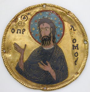 Medalion ze św. Janem Chrzcicielem z ramy na ikony, ok. 1100 (złoty, srebrny i emaliowany cloisonné) autorstwa Byzantine