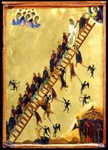 Niebiańska Drabina św. Jana z Klimaka (tempera i złoto na drewnie) autorstwa Byzantine