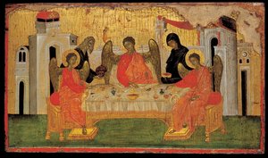 Gościnność Abrahama Trójca Starego Testamentu, ok. 1380 autorstwa Byzantine