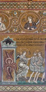 Wypędzenie z Raju Ziemskiego, mozaika bizantyjska, Cykl Starego Testamentu – Raj Ziemski, XII-XIII w. (mozaika) autorstwa Byzantine