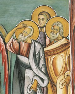 Trzy osoby w kościele, Panagia tou Araka, Bizancjum, Góry Troodos, Cypr autorstwa Byzantine