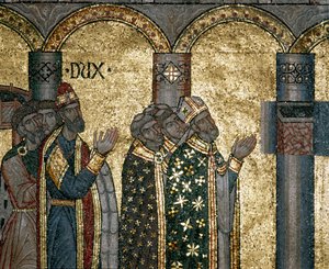 Architektura bizantyjska: odkryj urnę św. Marka. Szczegóły mozaiki na złotym tle. Basilica di San Marco (Bazylika San Marco), Wenecja autorstwa Byzantine Byzantine
