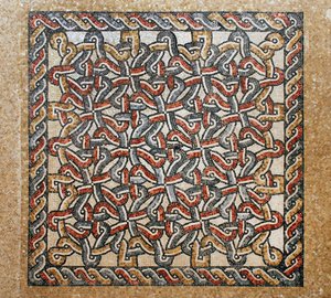 Posadzka mozaikowa z obszaru bemy we wczesnobizantyjskim kościele w Szilo, Zachodni Brzeg, 380-420 ne (mozaika) autorstwa Byzantine Byzantine