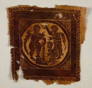 Ozdobny Kwadrat z Tuniki, lata 400. (splot gobelinowy z dodatkowym zawinięciem wątku, niebarwiony len i barwiona wełna) autorstwa Byzantine Period Egyptian