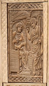 Fragment Zwiastowania, z krzesła biskupa Maksymiana (inkrustowane drewno i kość słoniowa) autorstwa Byzantine School