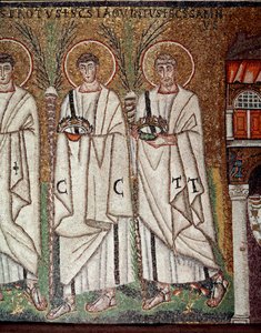 Procesja męczenników (detal mozaiki, VI wiek) autorstwa Byzantine School