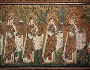 Procesja dziewic (szczegół mozaiki, VI wiek) autorstwa Byzantine School
