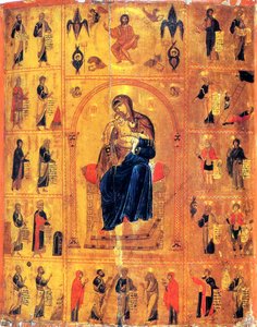 Dziewica z Dzieciątkiem ze świętymi, początek XII wieku. autorstwa Byzantine icon.