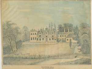 Seighford Hall: kolorowy rysunek wash i [połowa XIX wieku] autorstwa C.B Ash