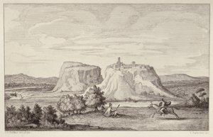 Wyimaginowany widok wczesnego Rzymu, rytowany przez B.Barlocciniego, 1849