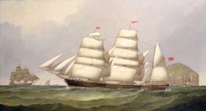Bark „Undaunted” przy Ailsa Craig, za którym znajdują się statki handlowe autorstwa C.H. Fyfe