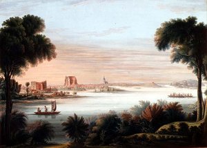 Widok na Schwerin, wieczór (akwarela) autorstwa C.H. Nipperdey