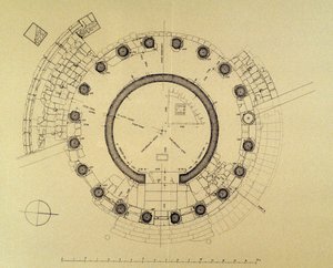 Plan kondygnacji Świątyni Westy lub Herkulesa Victora, autorstwa niemieckiego archeologa Friedricha Rakoba (1931-2007) (zdjęcie)
