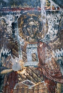Koń, uszkodzony fresk na suficie kościoła Agios Vasileios, Vavouledo, Kreta, Grecja (foto)