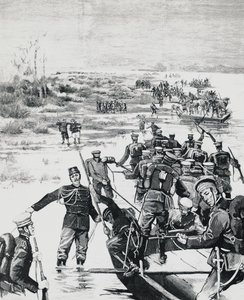 Wojska japońskie pod dowództwem Yamagaty Aritomo przekraczające rzekę Yalu autorstwa J.B. and Brown J. Rowbotham